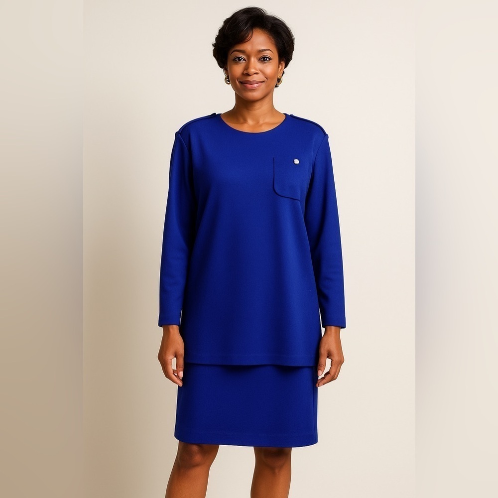 Liz Claiborne Collection knit tunic skirt set Royal Blue Y2K Excellent Condition